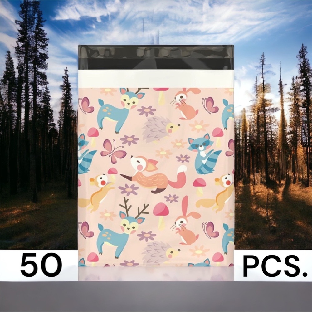 50 10X13 Poly Mailers Woodland Critters, Shipping Envelopes PRICE IS FIRM Fall - Picture 2 of 4